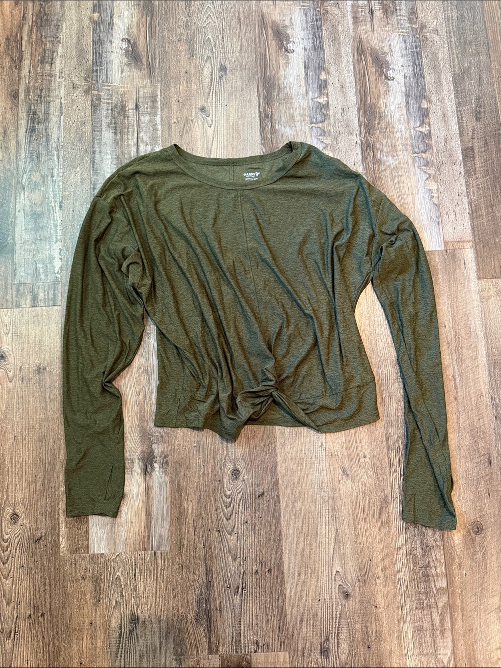 Old Navy Olive Green Long Sleeve Twist Front Top